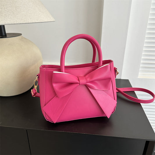 Fashionable Retro Bow-Trimmed Small Square Handbag Crossbody Or Shoulder Style