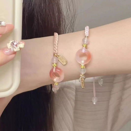Women's Light Luxury Minority Peach Blossom Peace Buckle Couple Bracelet Woven Hand Strap