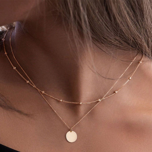 Simple Round Bead Double Disc Necklace