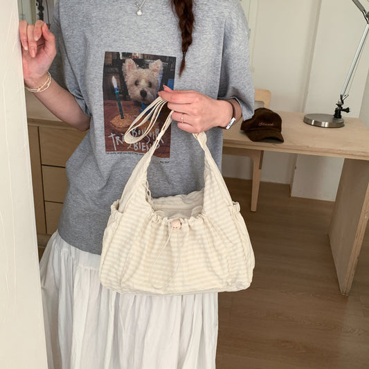 Designer-style Plaid Drawstring Bag With Hanging Buckle Cheerful Vibe Can Be Worn As A Shoulder Bag Or Crossbody Bag