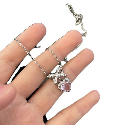 Love Heart Bow Romantic Necklace For Women