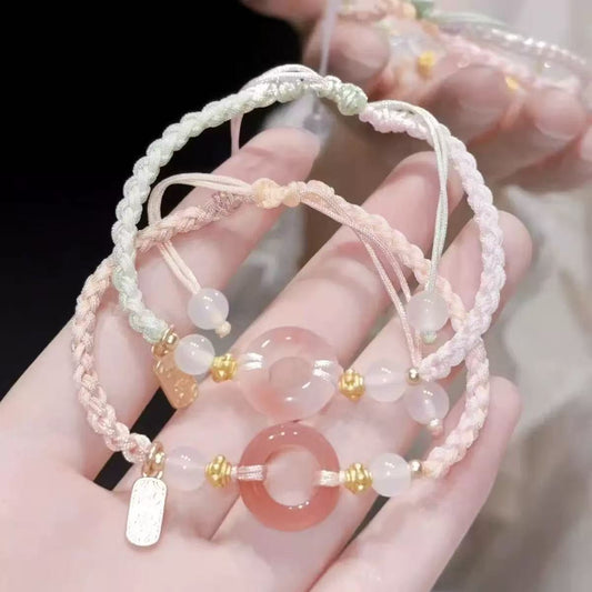 Women's Light Luxury Minority Peach Blossom Peace Buckle Couple Bracelet Woven Hand Strap