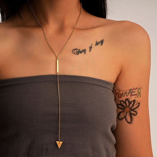 Fashionable Minimalist Geometric Long Pendant Gold Necklace