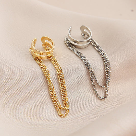 Fashion Double Metal Chain Tassel Earrings
