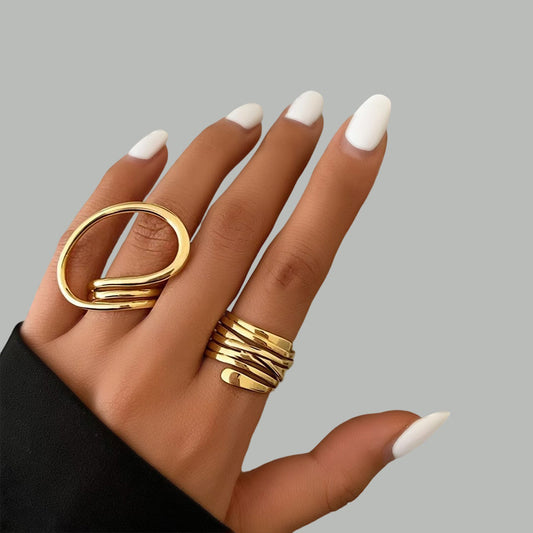 Irregular 2-piece Bracelet Set With Multi-layer Large-circle Wrapping