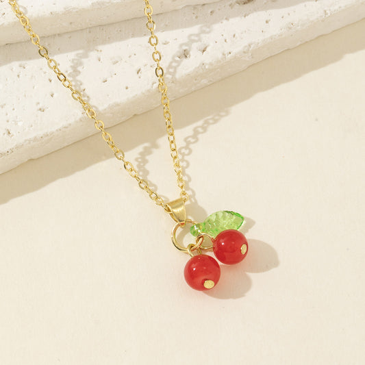 925 Silver Needle Fresh And Sweet Cherry Necklace