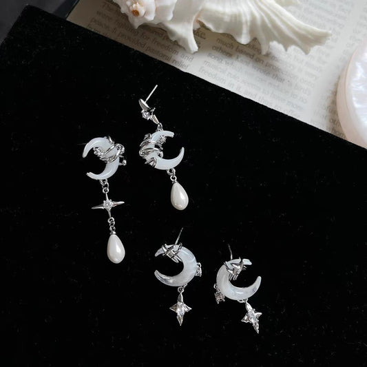 Asymmetrical Wrapped Star And Moon Earrings For Women