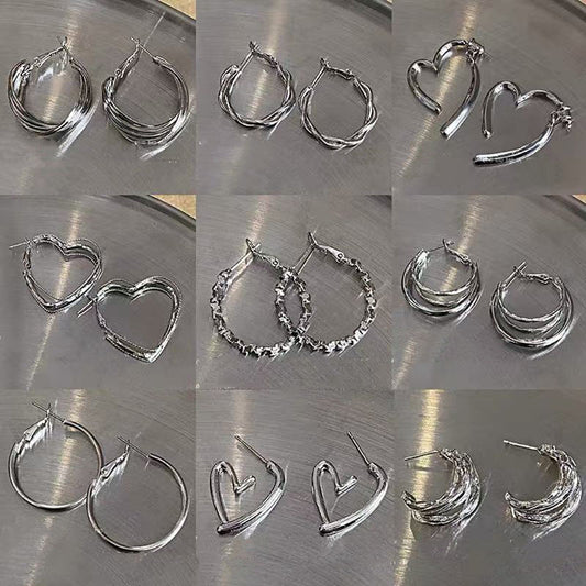 Silver Needle Vintage Metal Earrings For Women